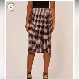 Adrianna Papell skirt houndstooth midi pencil skirt camel medium new